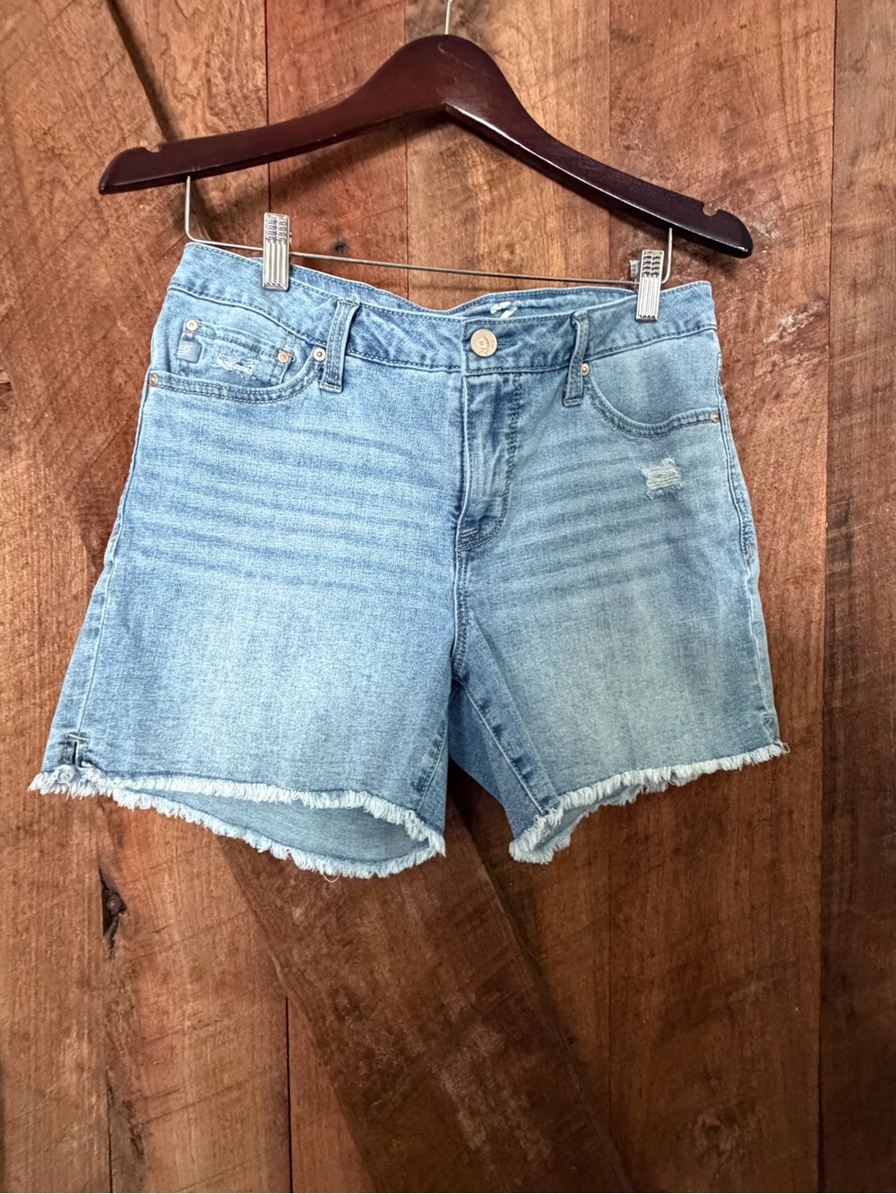 Seven7 Light Blue Frayed Hem Denim Shorts